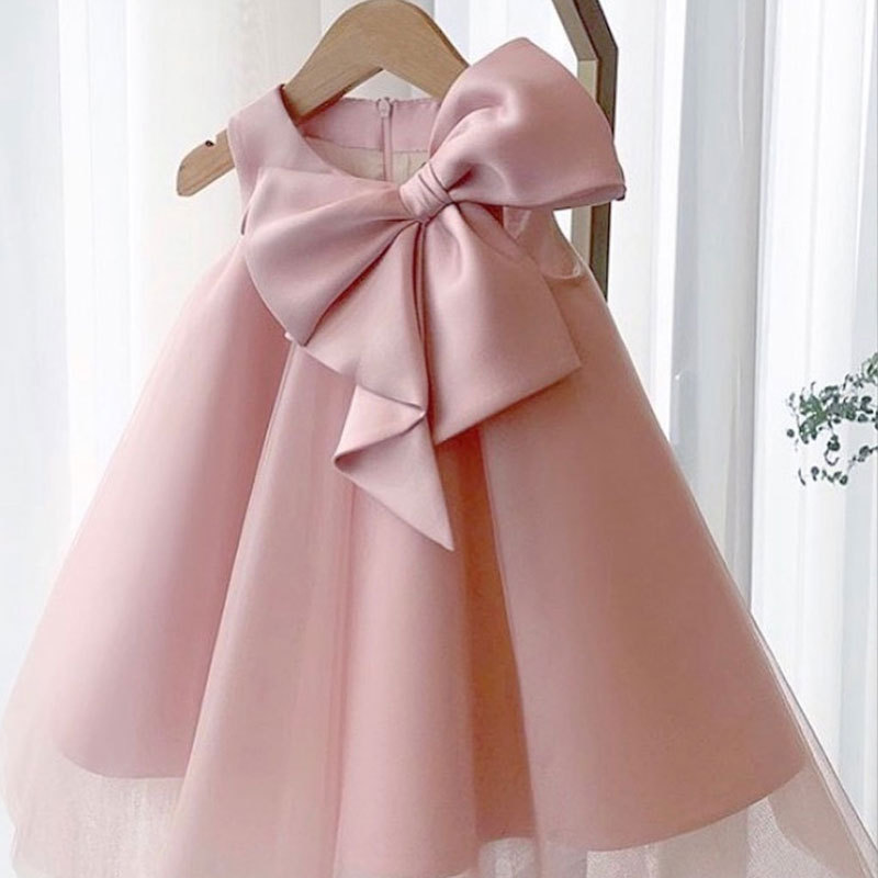 Baby Clothing For Summer - فستان بناتي صيفي بفيونكة كبيرة فستان